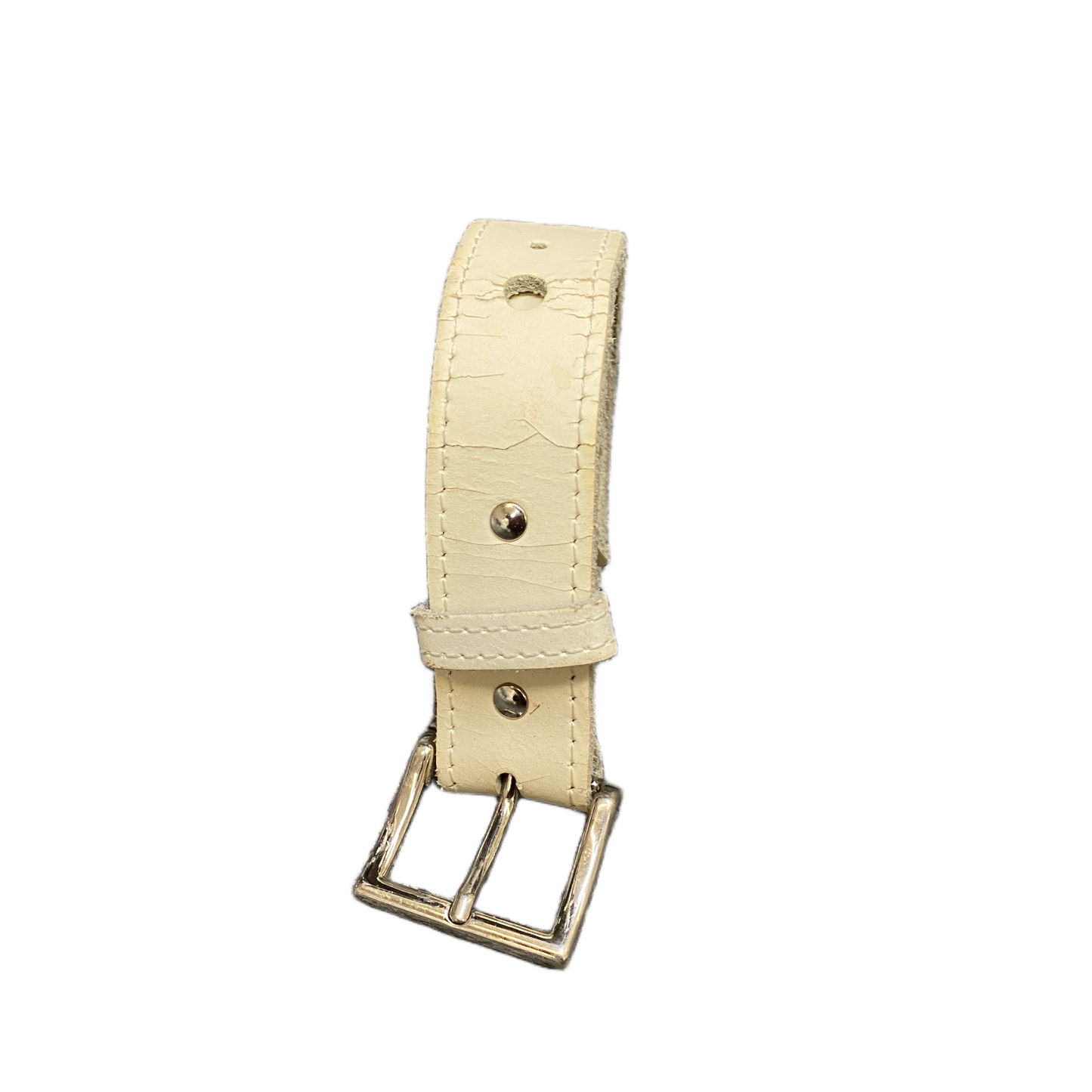 Mens Waist Belt Beige Leather Adjustable Silver Pin Buckle 33.5 inches