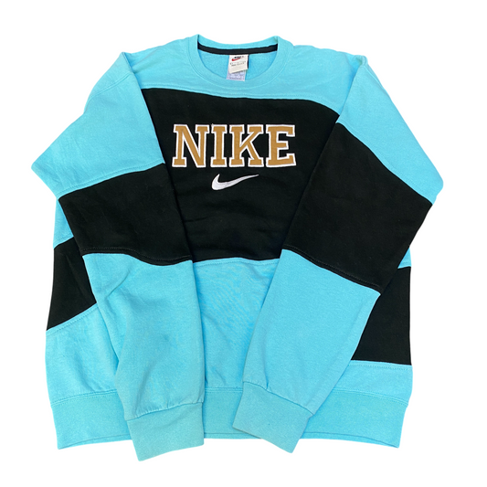 Nike Reworked Sweatshirt Mens S Aqua Black Embroidered Spellout Logo Vintage Y2K