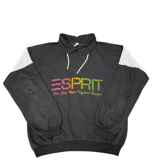 Espirit Sweatshirt Mens Medium Black Graphic Print Collared Long Sleeve Pullover