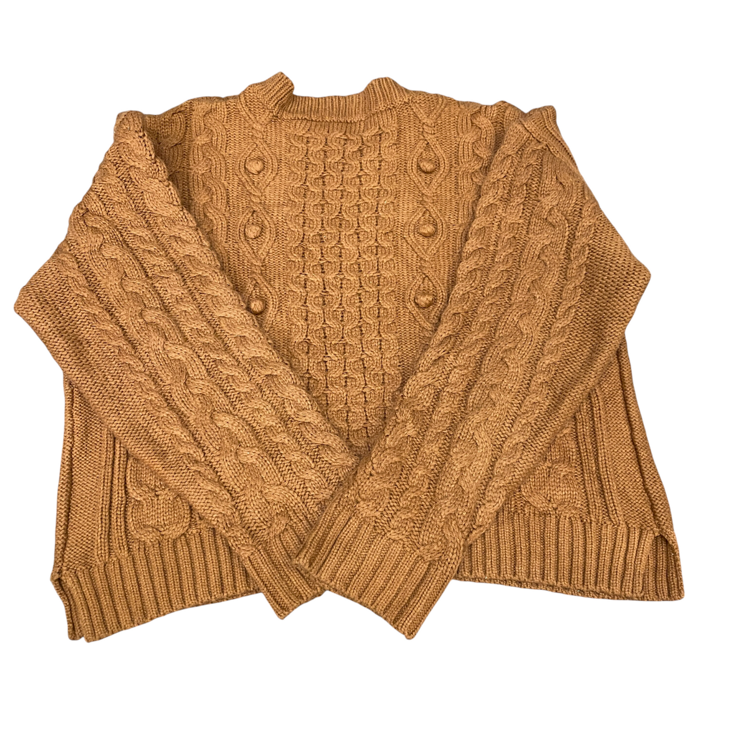 Lowrys Farm Jumper Womens Medium Bronze Cable Knit Bobble Long Sleeve Crewneck