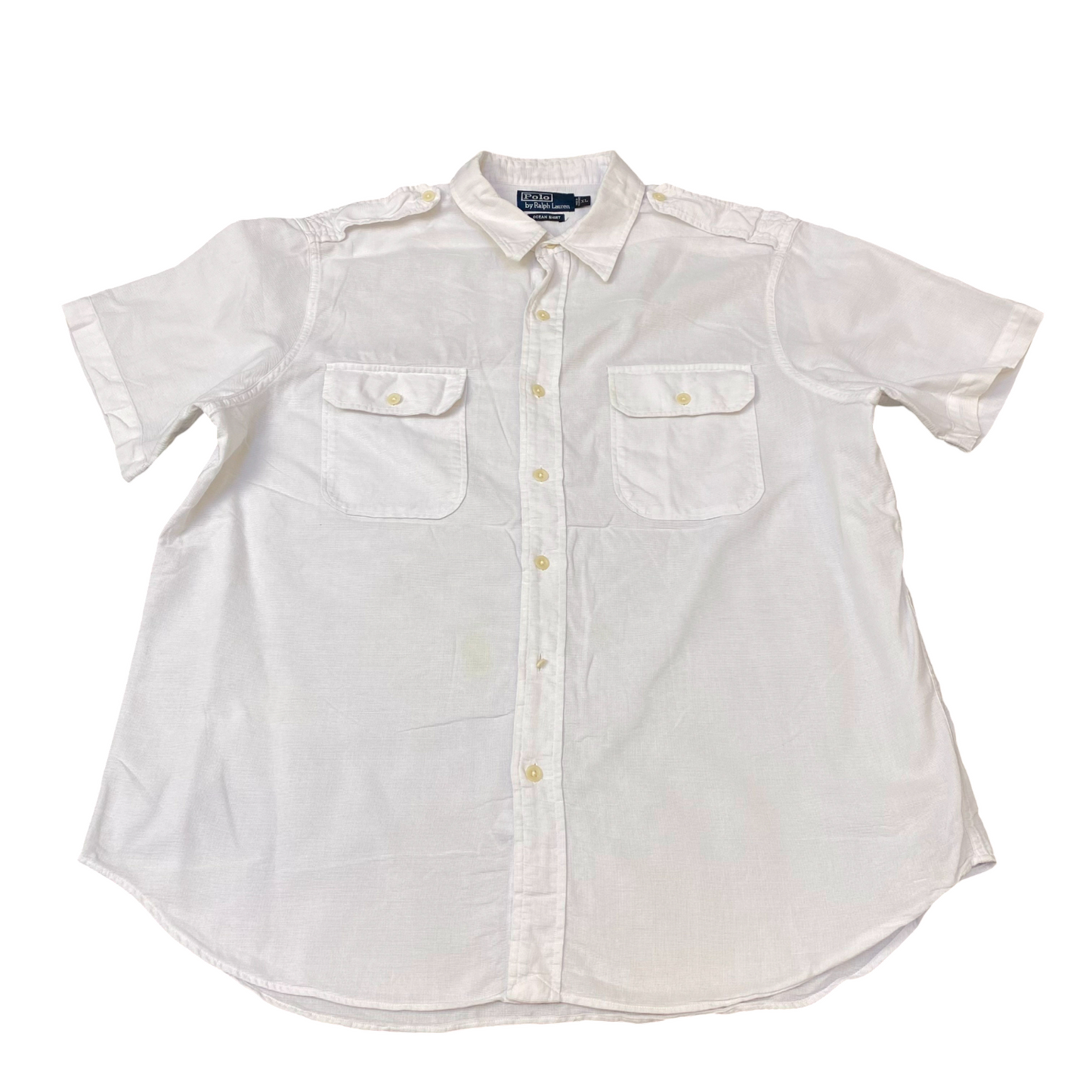 Polo Ralph Lauren Ocean Shirt Mens XL White Chest Pockets Short Sleeve Button Up