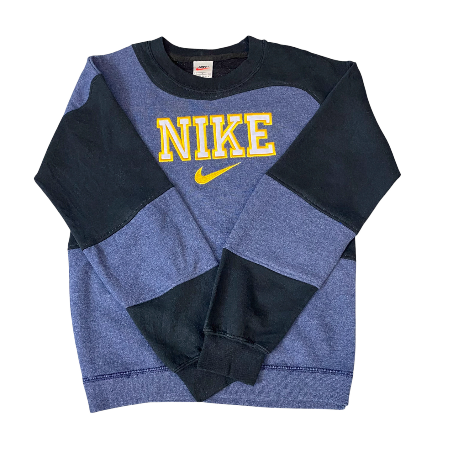 Nike Reworked Sweatshirt Mens S Black Purple Embroidered Spellout Logo Vintage Y