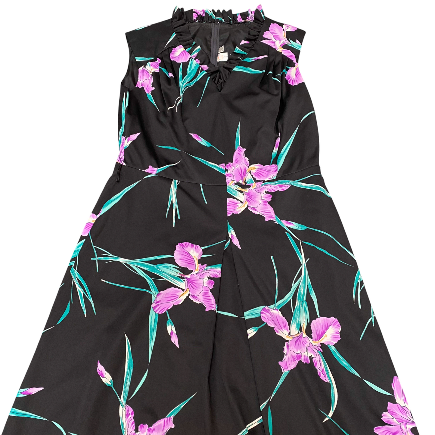 Long Maxi Dress Womens M Black Floral Ruffle Detail V-Neck Sleeveless Pullover