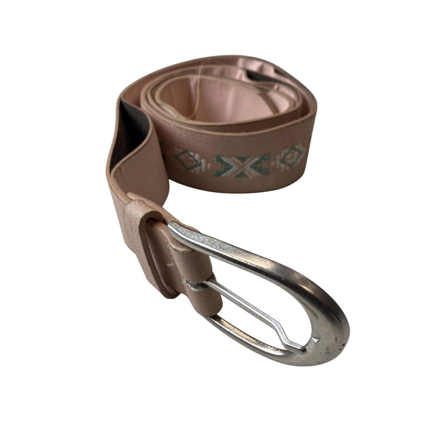 Women Waist Belt Pink 100% Polyurethane Embroidered D-Shaped Buckle Size 43.5 in