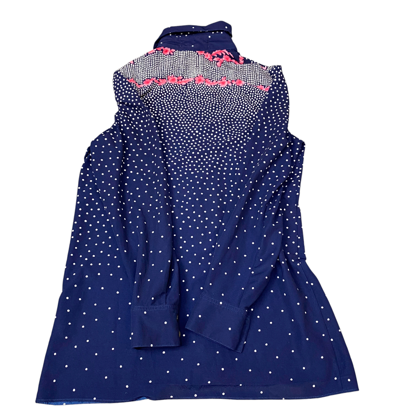 Shirt Top Womens M Blue Polka Dot Long Sleeve Collared Button Front Outdoor
