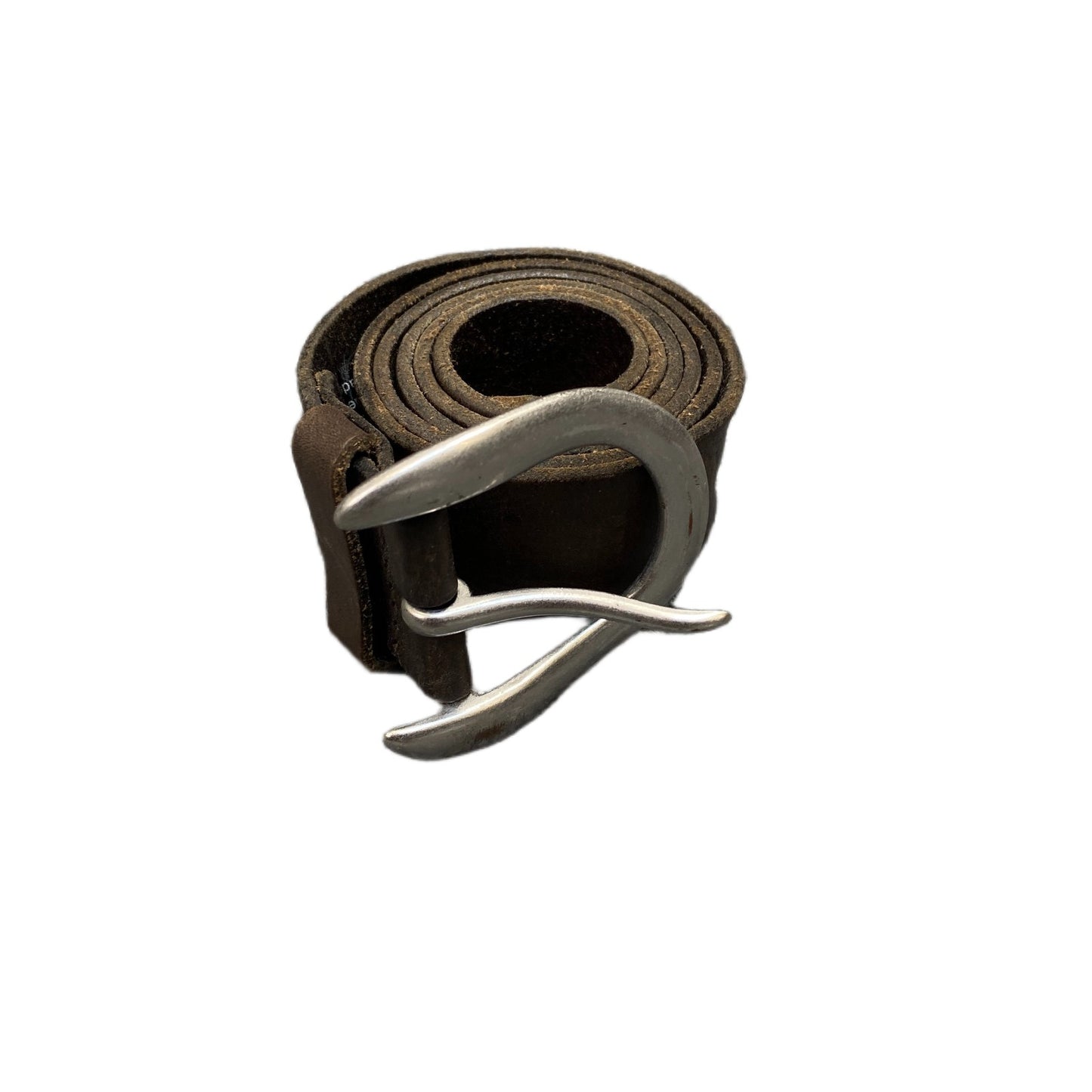 Vintage Waist Belt Men Brown Leather Adjustable Silver D-Shape Buckle 37 inches