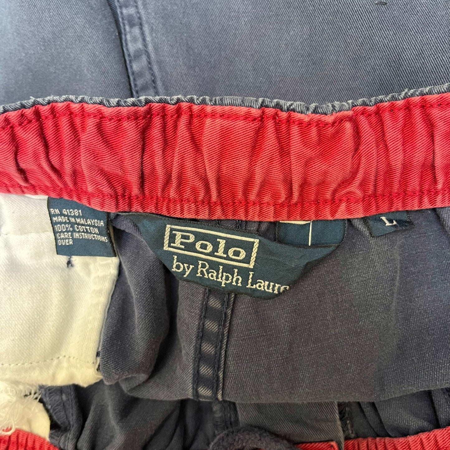 Vtg Polo by Ralph Lauren Shorts Mens L 34" Waist Navy Elastic Waist Drawstring