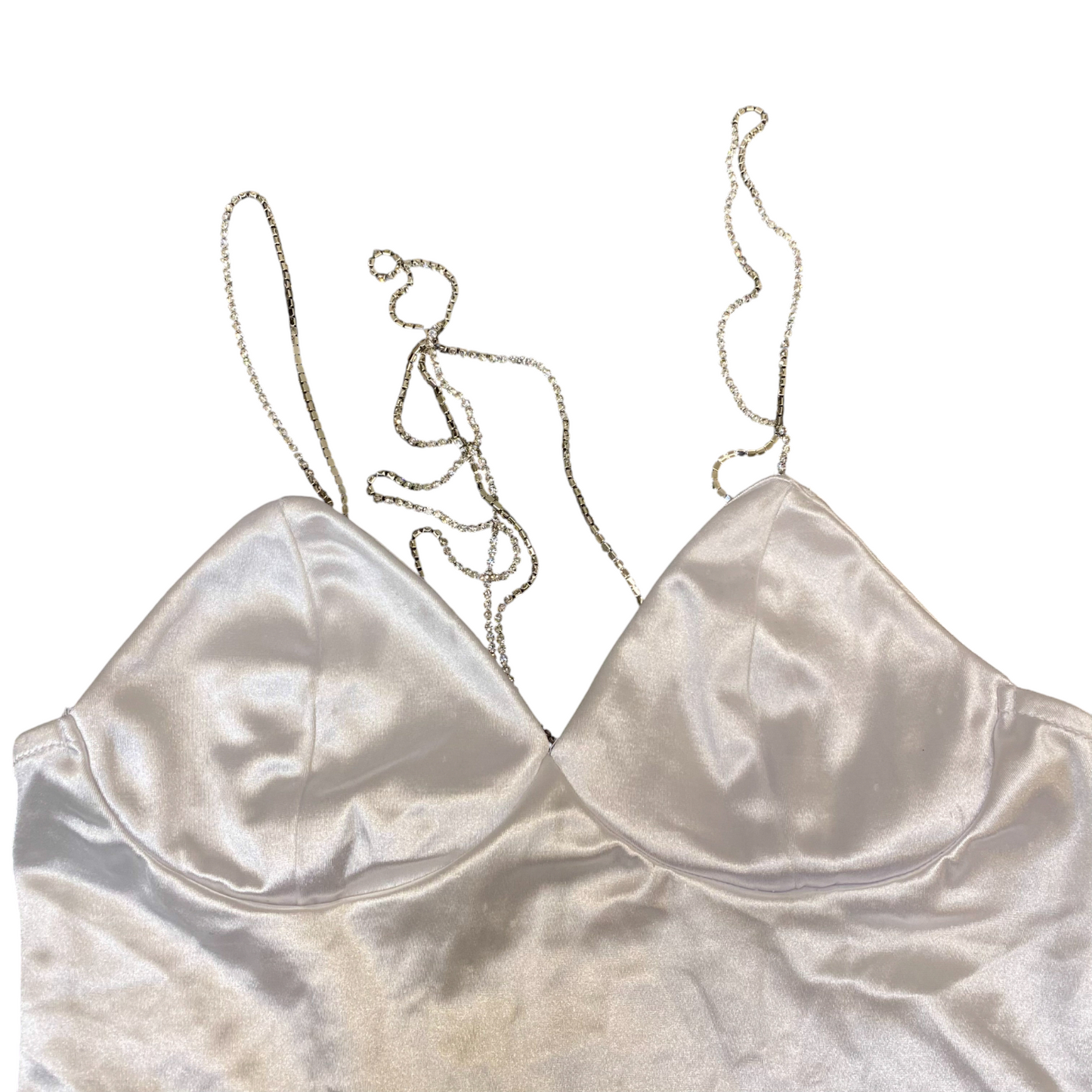 Amisu Corset Top Womens S White Satin Diamante Jeweled Strap Back Zip Outdoor