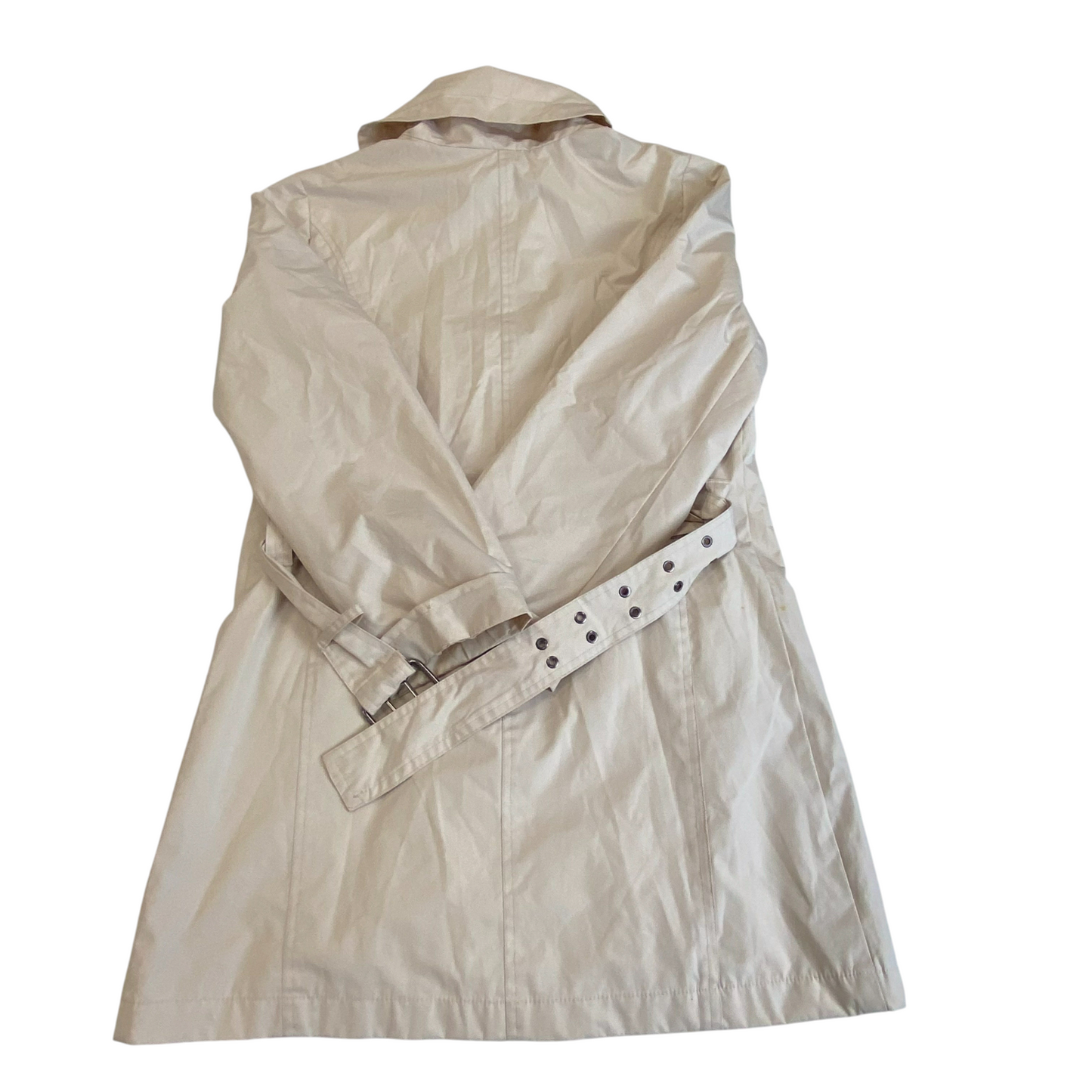 Trench Coat Womens M White Belted Long Sleeve Pockets Full Zip Casual Outdoor