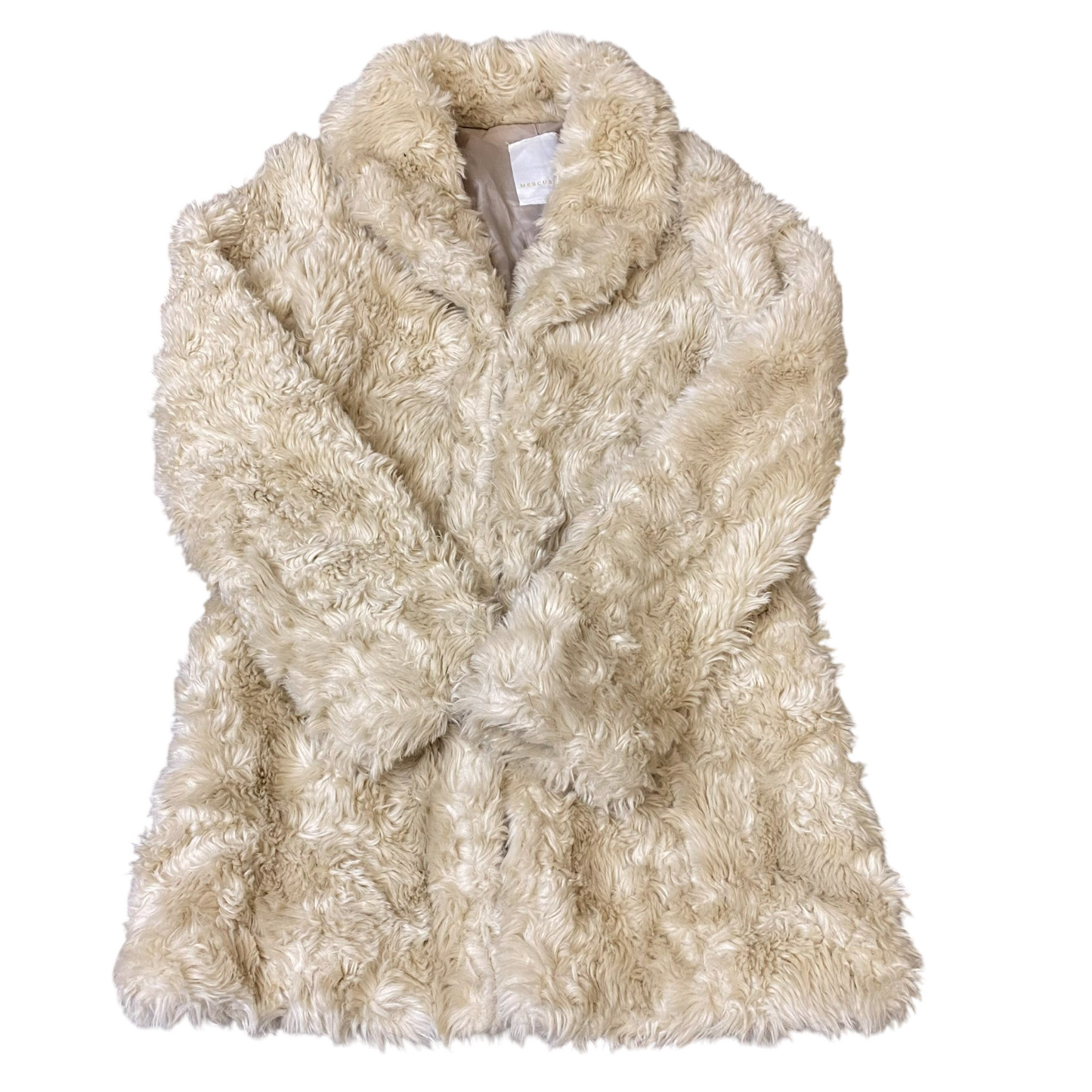 Mercuryduo Faux Fur Jacket Womens Small White Fully Lined Collared Open Front