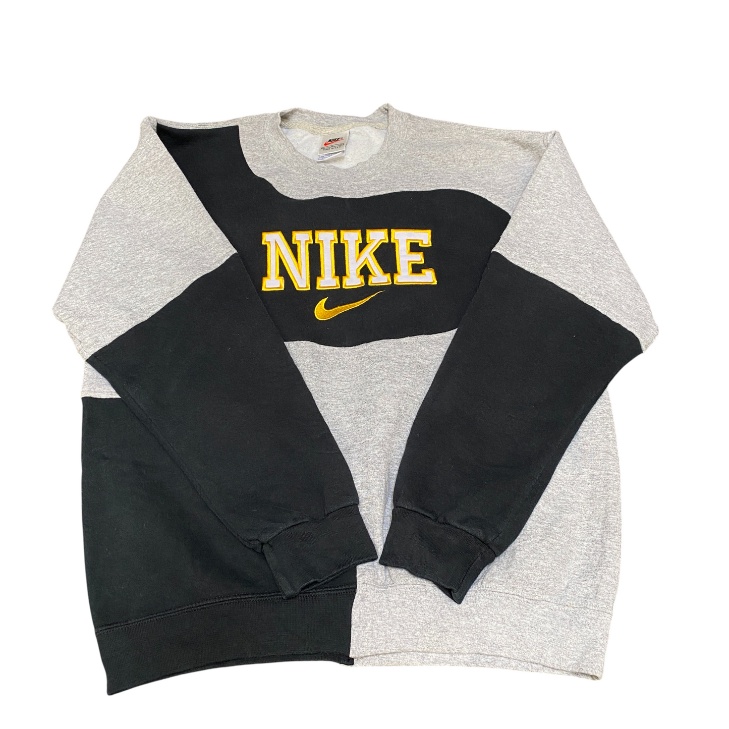 Nike Reworked Sweatshirt Mens M Grey Black Embroidered Spellout Logo Vintage Y2K