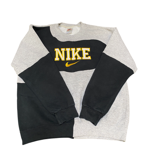 Nike Reworked Sweatshirt Mens M Grey Black Embroidered Spellout Logo Vintage Y2K