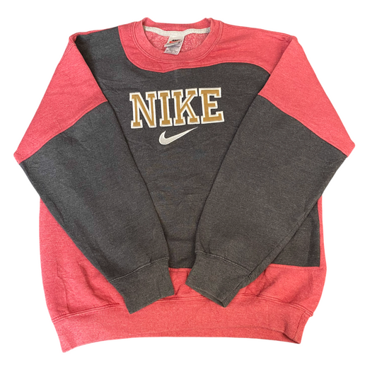 Nike Reworked Sweatshirt Mens M Coral Grey Embroidered Spellout Logo Vintage Y2K