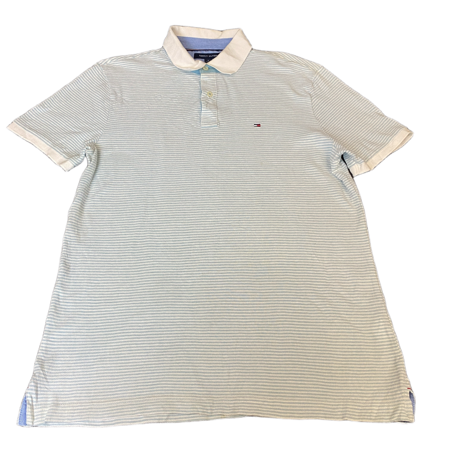 Tommy Hilfiger Polo Shirt Mens Small White Blue Striped Golf Performance Popover