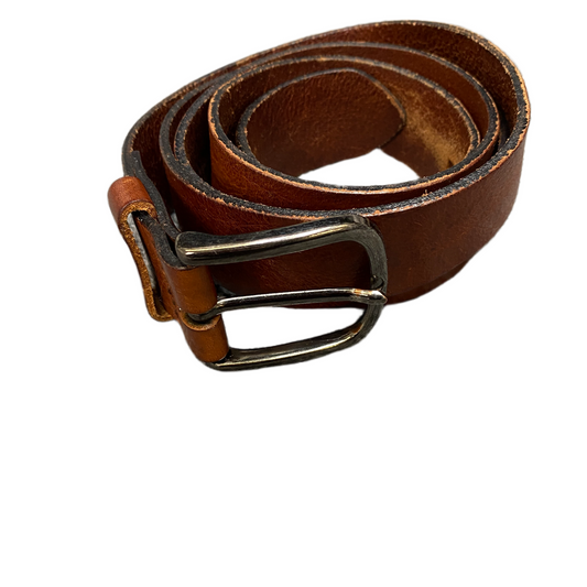 Waist Belt Men Brown Full-Grain Leather Adjustable Silver Pin Buckle 44.5 inches