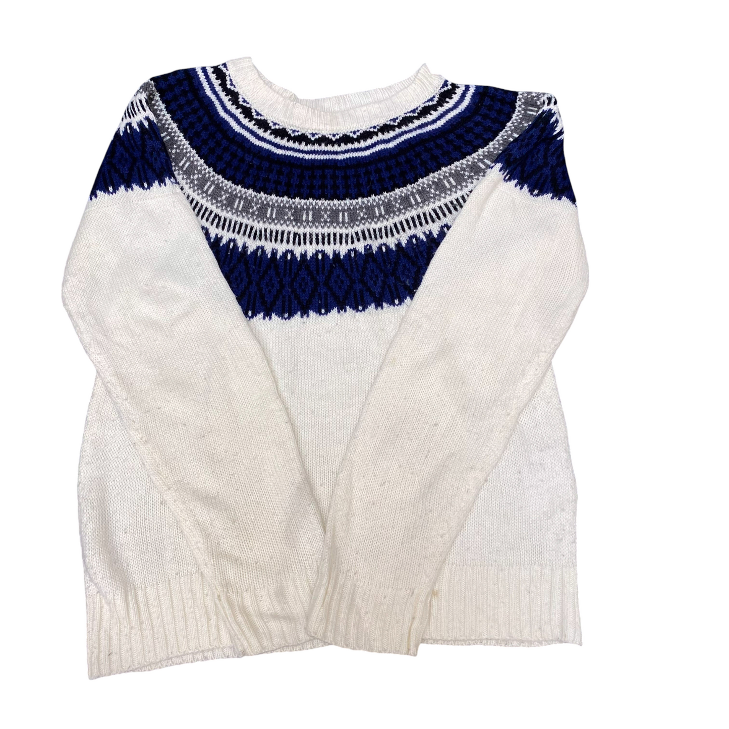 Discoat Jumper Womens Small White Blue Fair Isle Nordic Wool Winter Holiday