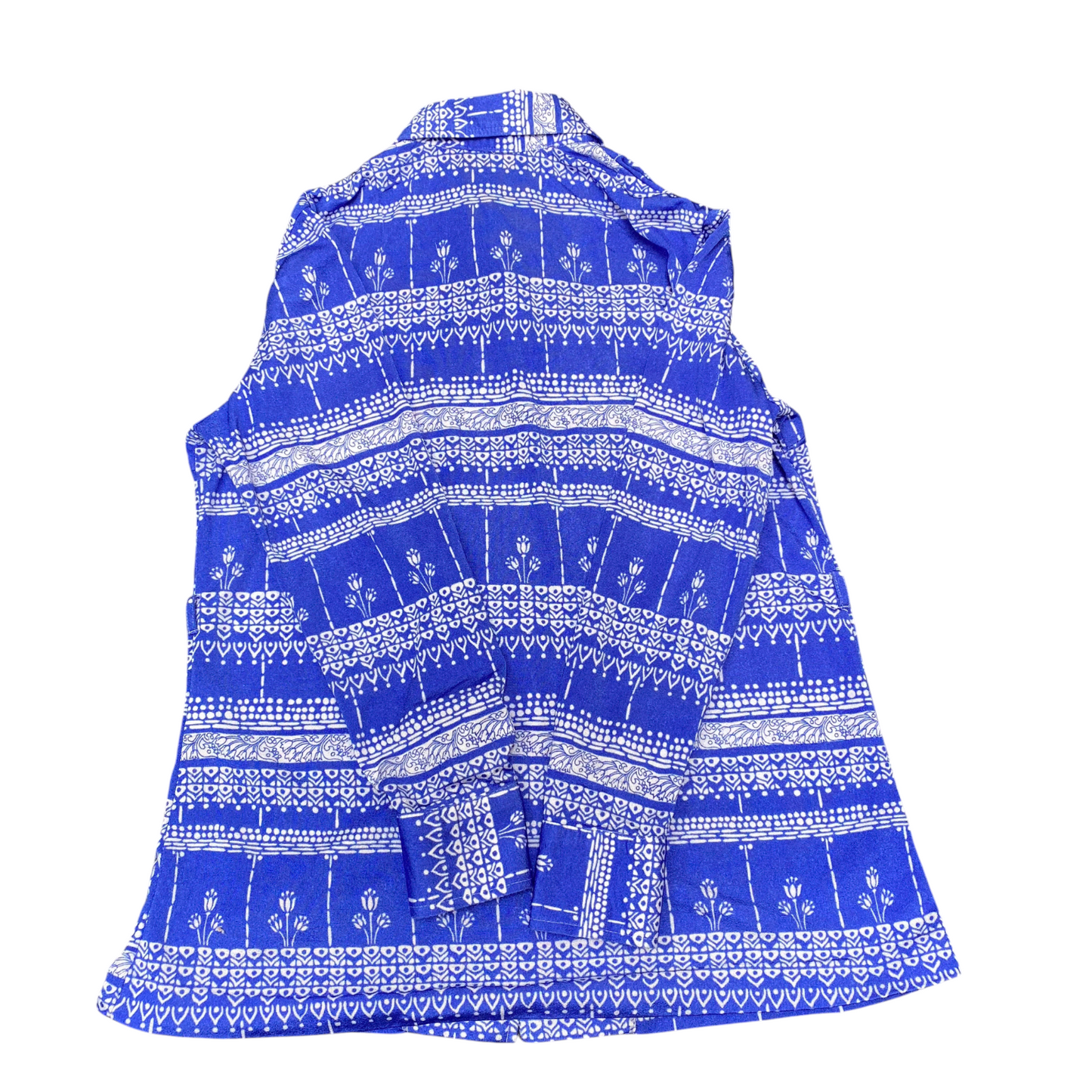 Shirt Top Womens M Blue White Floral Collared Long Sleeve Outdoor Pullover