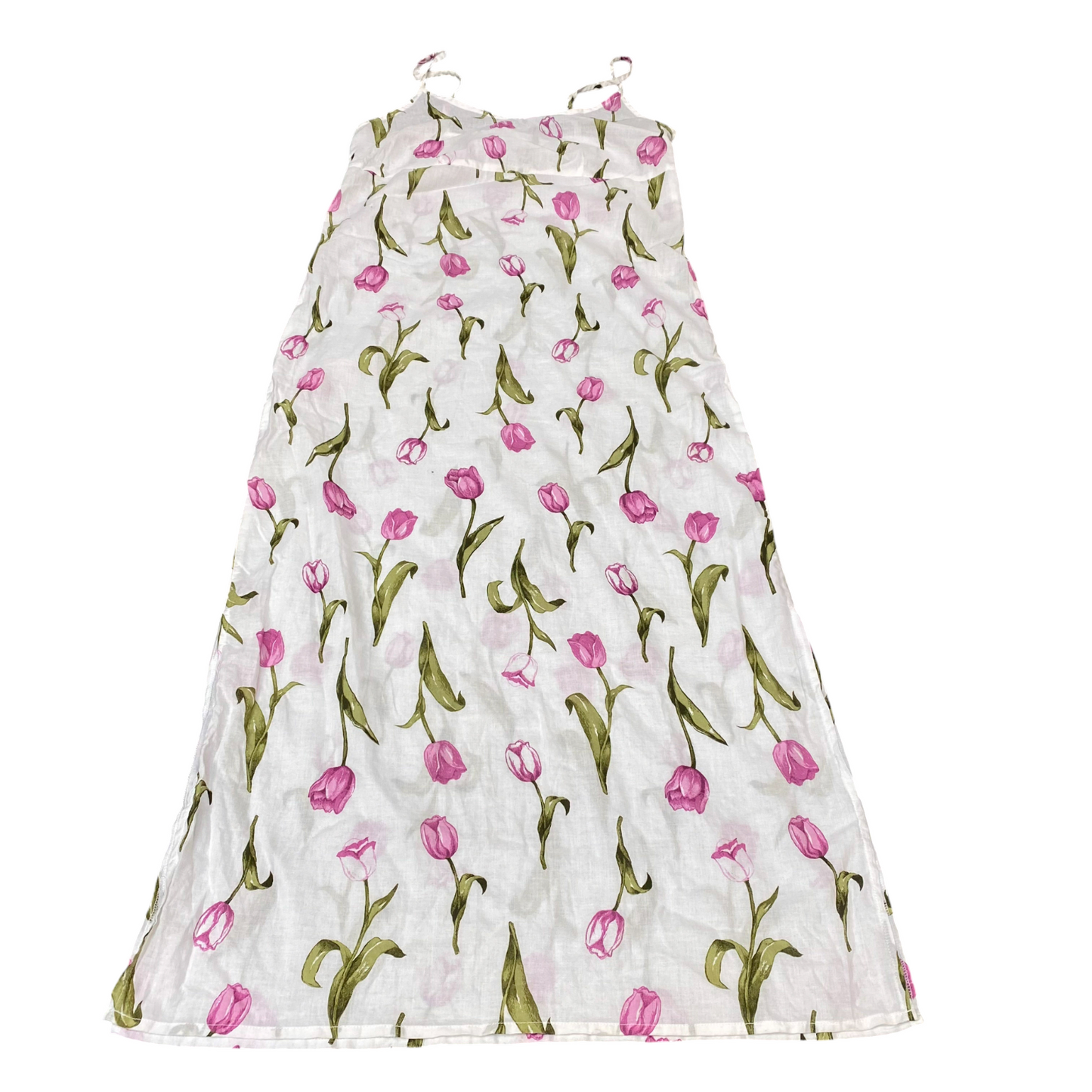 Coton Dor Shift Dress Womens S White Floral Round Neck Spaghetti Straps Pullover