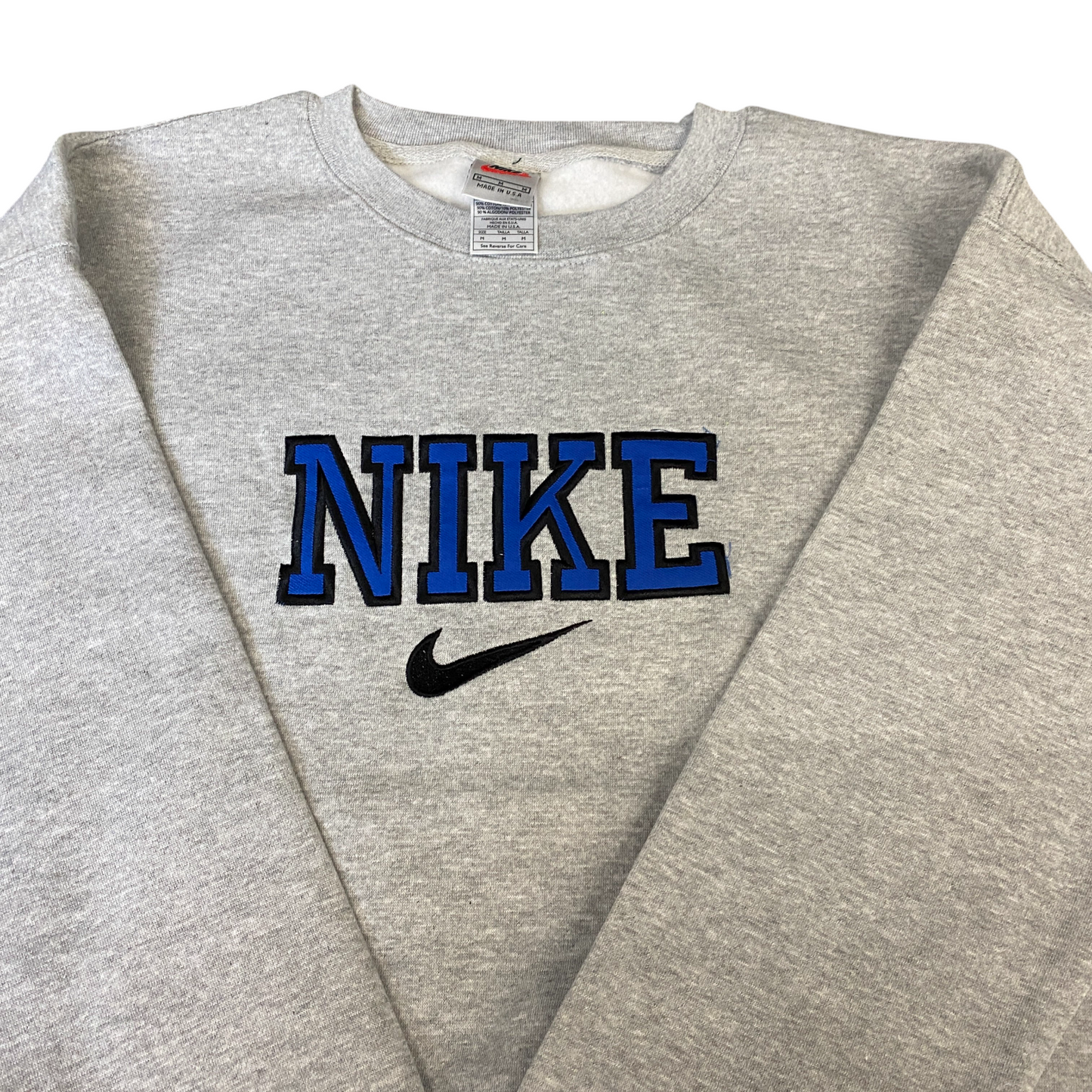 Nike Reworked Sweatshirt Mens Medium Grey Embroidered Spellout Logo Vintage Y2K