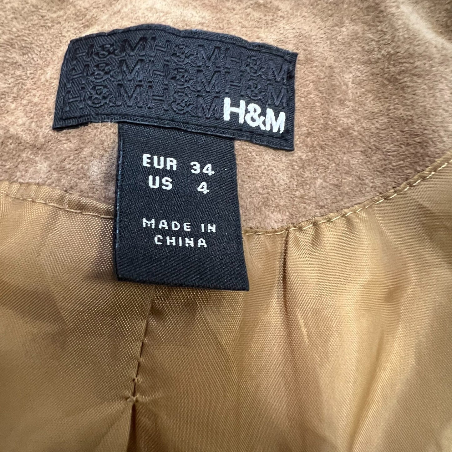 H&M Faux Leather Blazer Jacket Womens Small Brown Notch Lapel Single Breasted