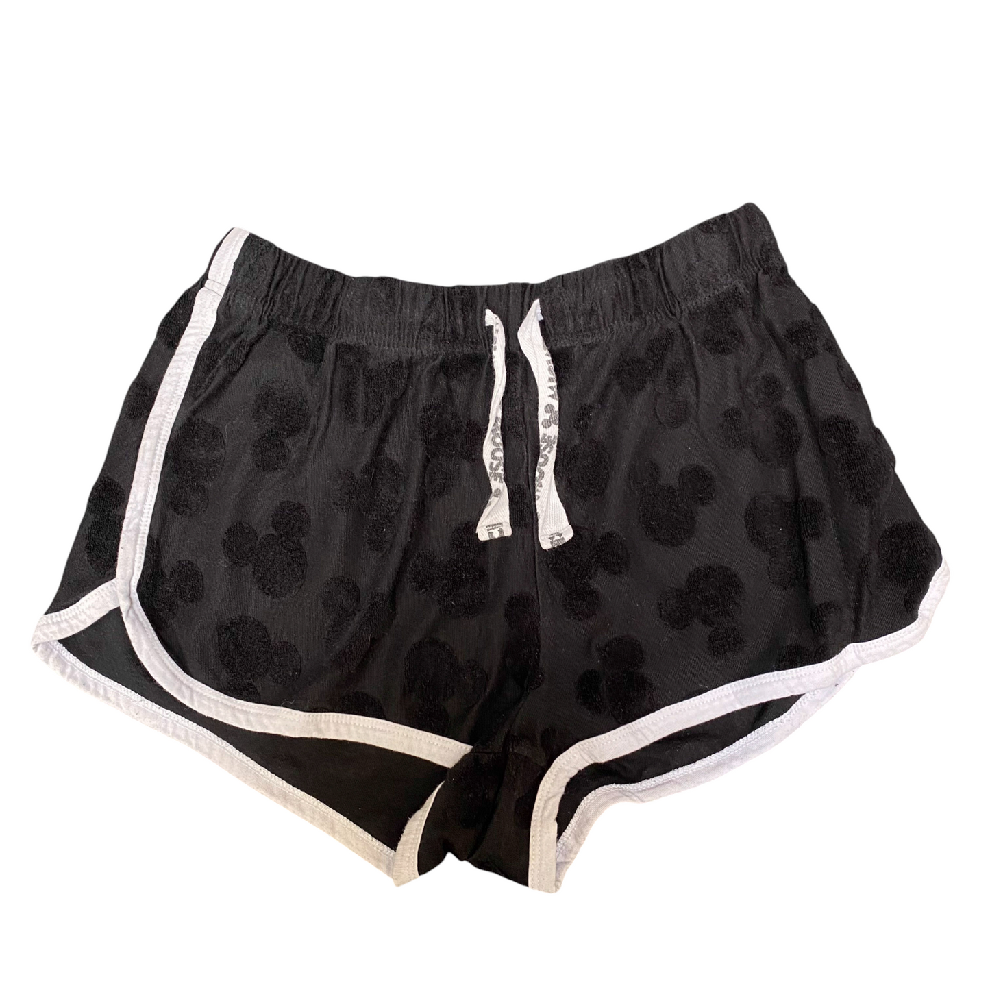 Running Sprinter Shorts Womens Medium Black Mickey Mouse Drawstring Dolphin Hem