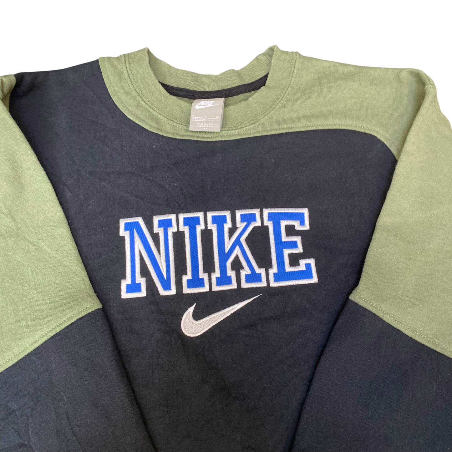 Nike Reworked Sweatshirt Men S Green Black Embroidered Spellout Logo Vintage Y2K