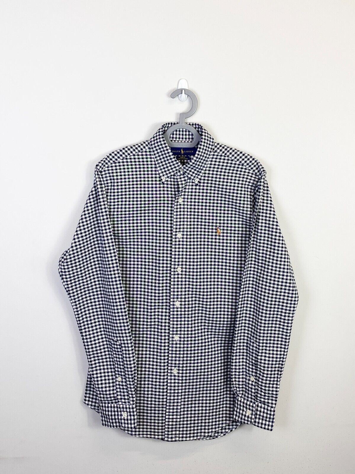 Ralph Lauren Shirt Mens Small Black White Checkered Brown Small Polo Pony Logo