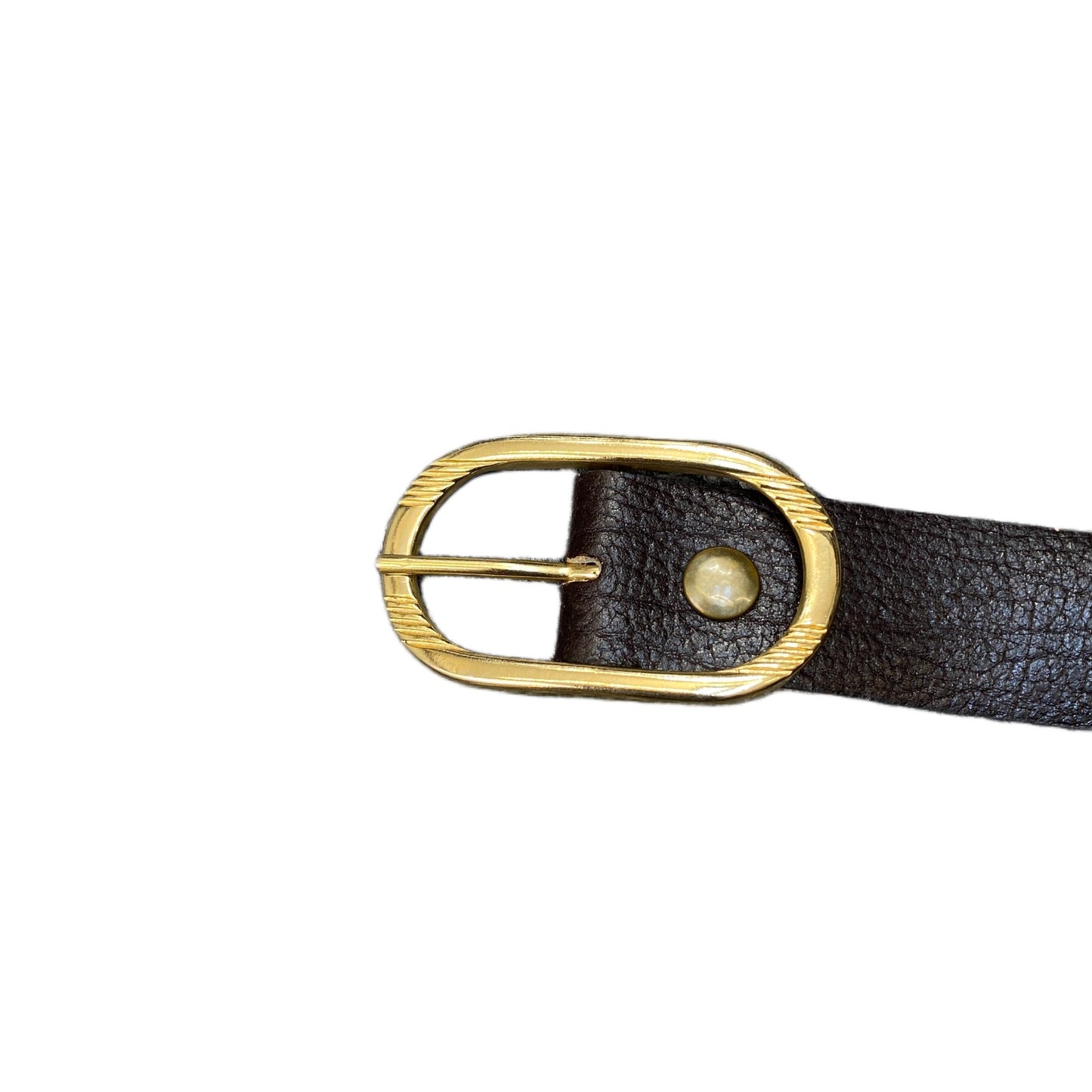 Waist Belt Mens Black Leather Adjustable Gold Tone Pin Oval Buckle 45 Inches