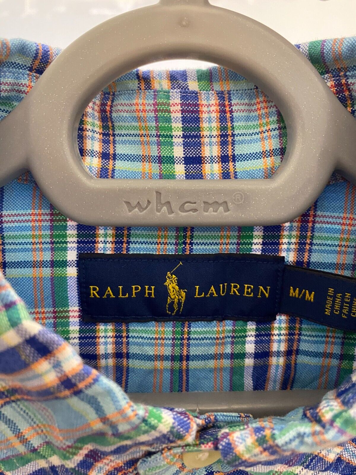 Ralph Lauren Shirt Mens Medium Blue Plaid Long Sleeve Small Brown Polo Pony Logo