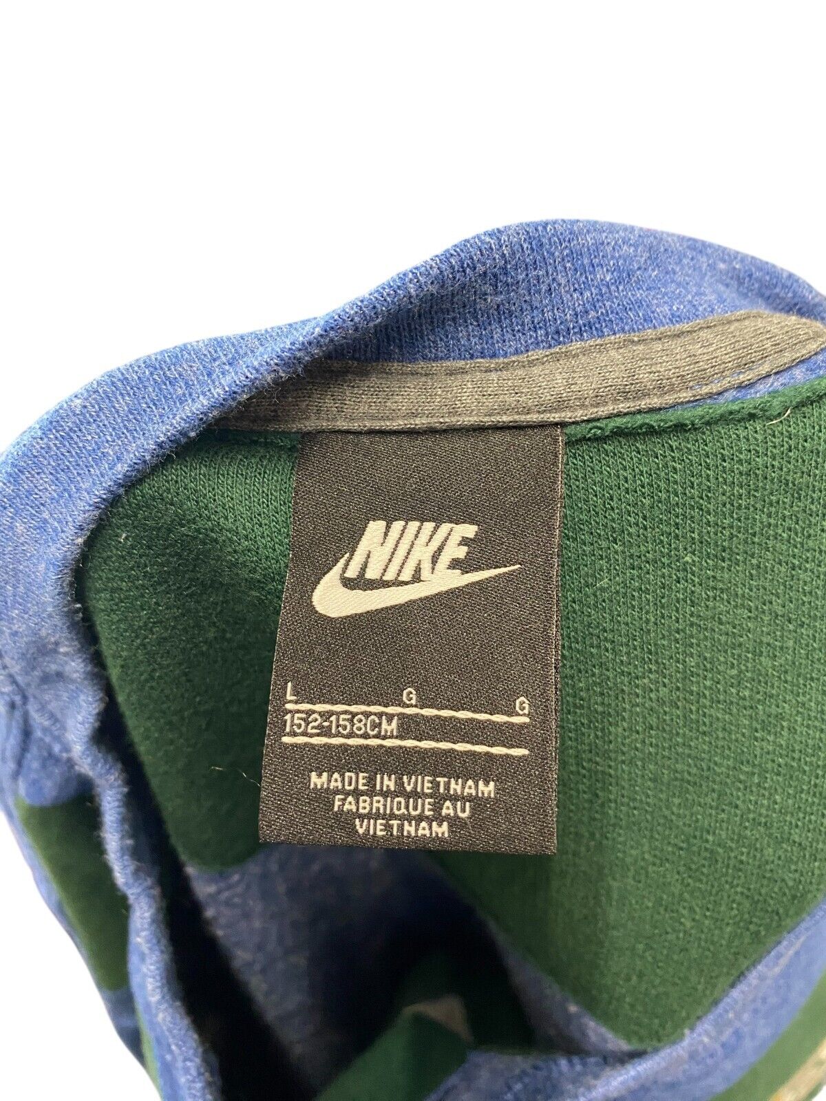 Nike Reworked Sweatshirt Mens Large Blue Green Spellout Logo Crew Neck Vtg Y2K