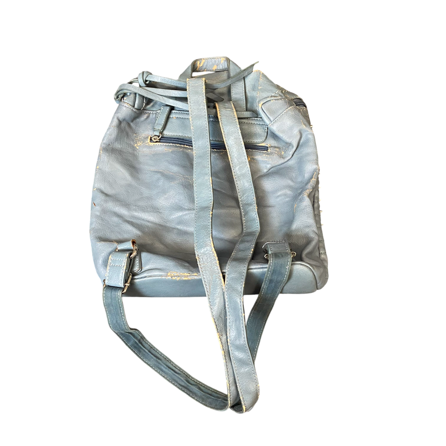 David Jones Backpack Womens Blue Leather Studded Zip Closure Adjustable Strap