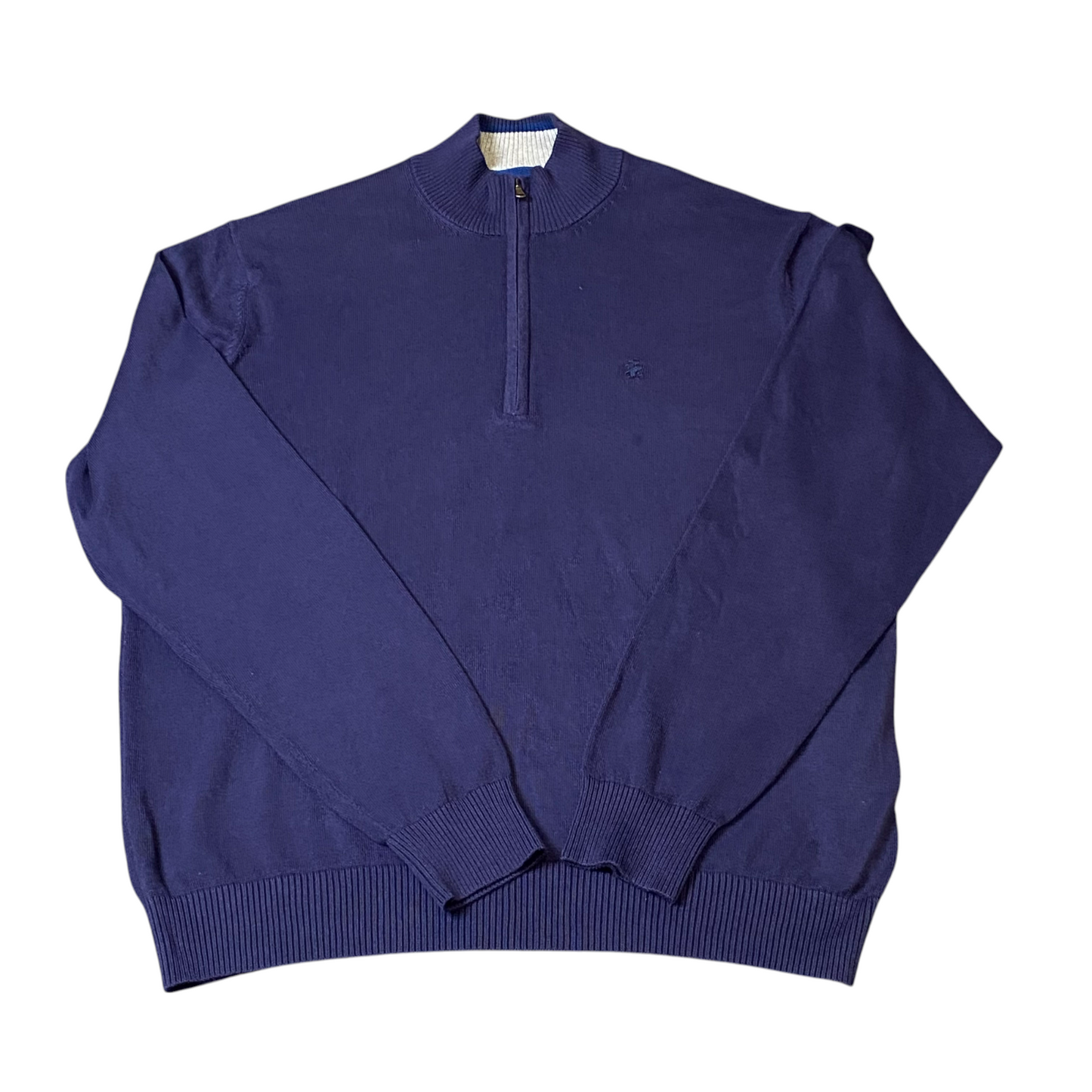IZOD Jumper Mens Large Blue Long Sleeve Ribbed Hem & Cuff Mock Neck Quarter Zip
