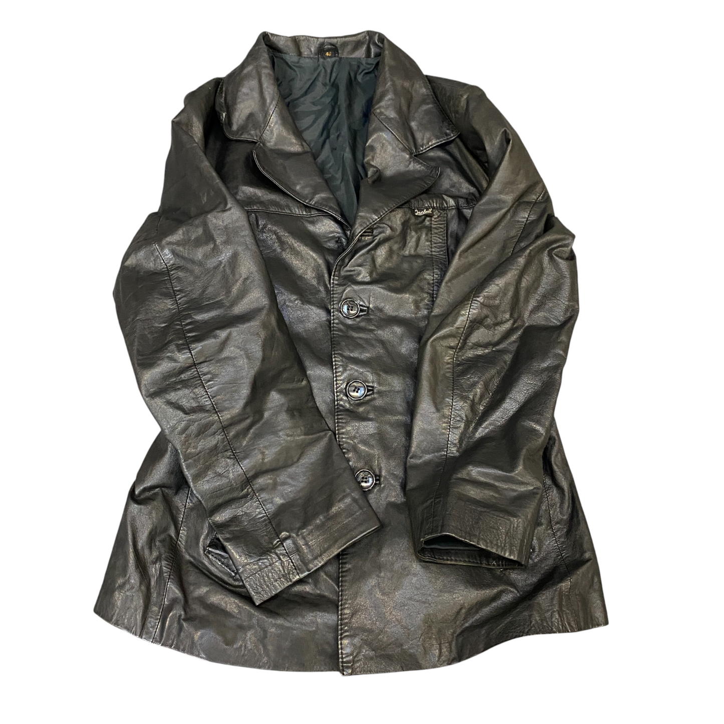 Women Leather Blazer Jacket Medium Black Long Sleeve Notch Lapel Single Breasted