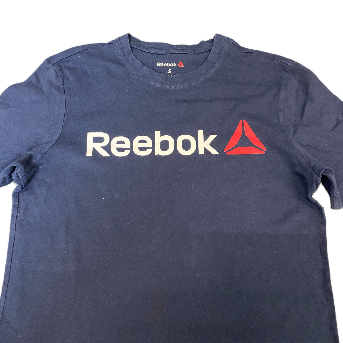 Reebok T-Shirt Womens Small Navy Graphic Logo Casual Short Sleeve Crew Neck Tee