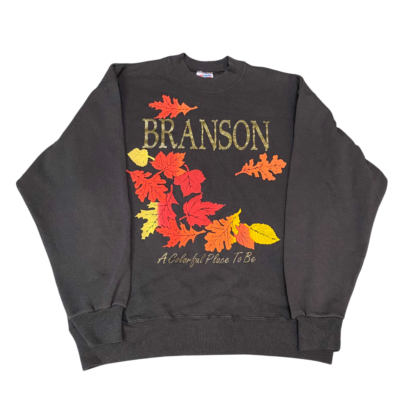 Hanes Sweatshirt Mens Large Black Branson Leaf Graphic Print Crew Neck Pullover