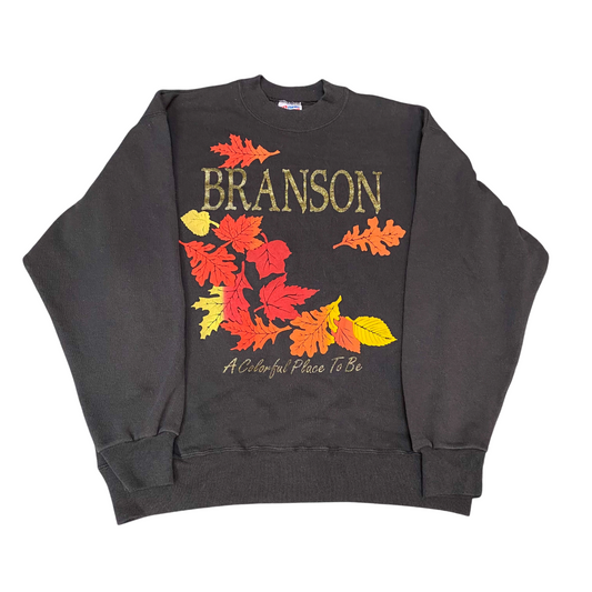 Hanes Sweatshirt Mens Large Black Branson Leaf Graphic Print Crew Neck Pullover