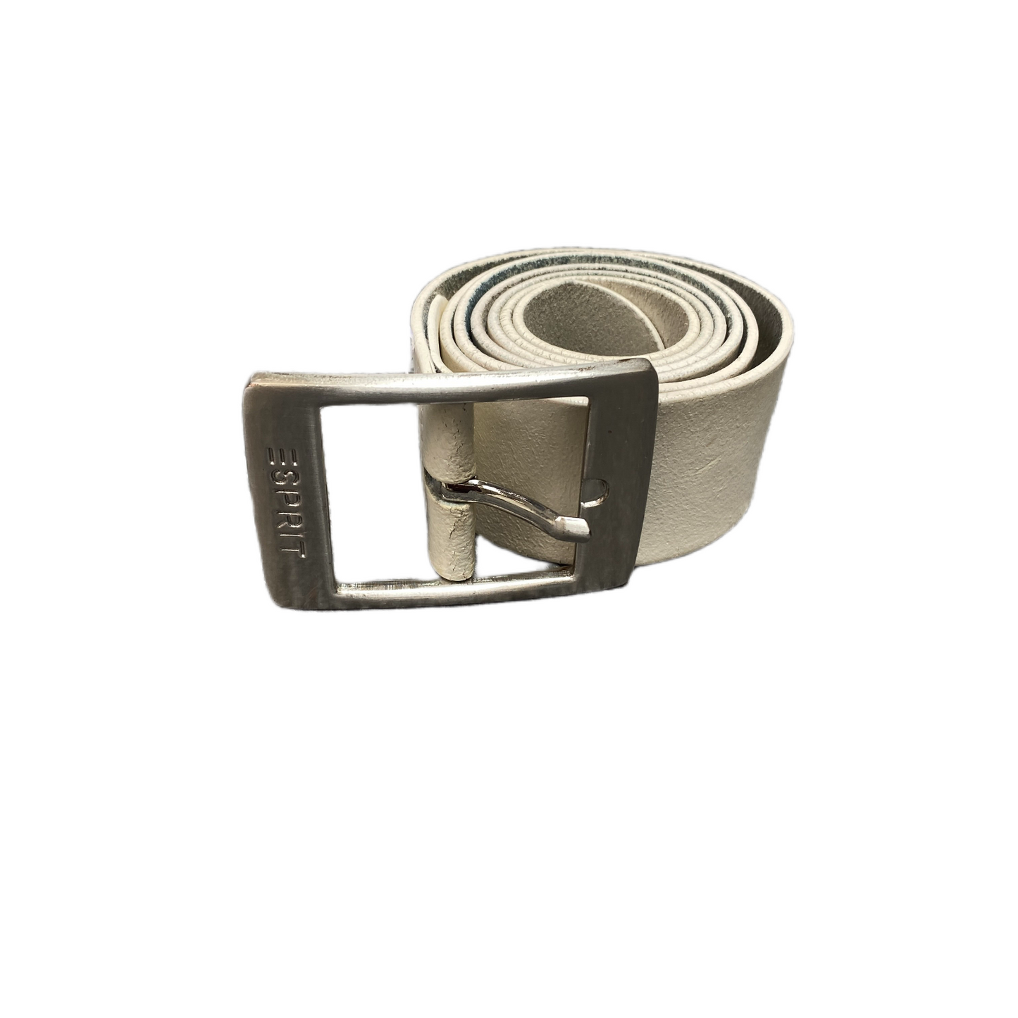 Vintage Esprit Waist Belt Women White Cowhide Leather Silver Buckle 37.5 Inches