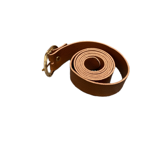 Waist Belt Mens Brown Leather Adjustable Gold Tone Oval Buckle 38.5 inches