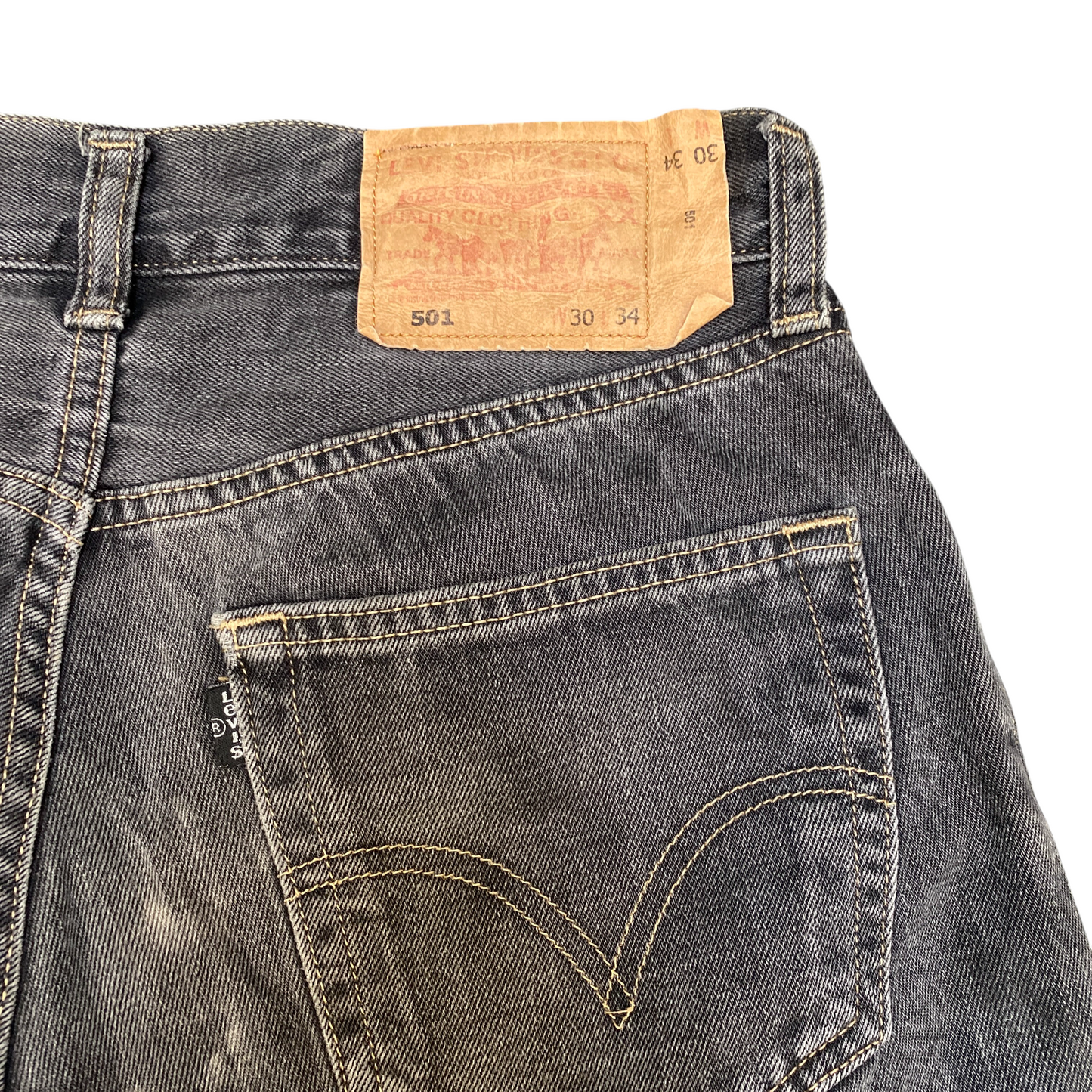 Levi's 501 Jeans Mens 27" Waist Black Faded Stretch High Waisted Straight Leg