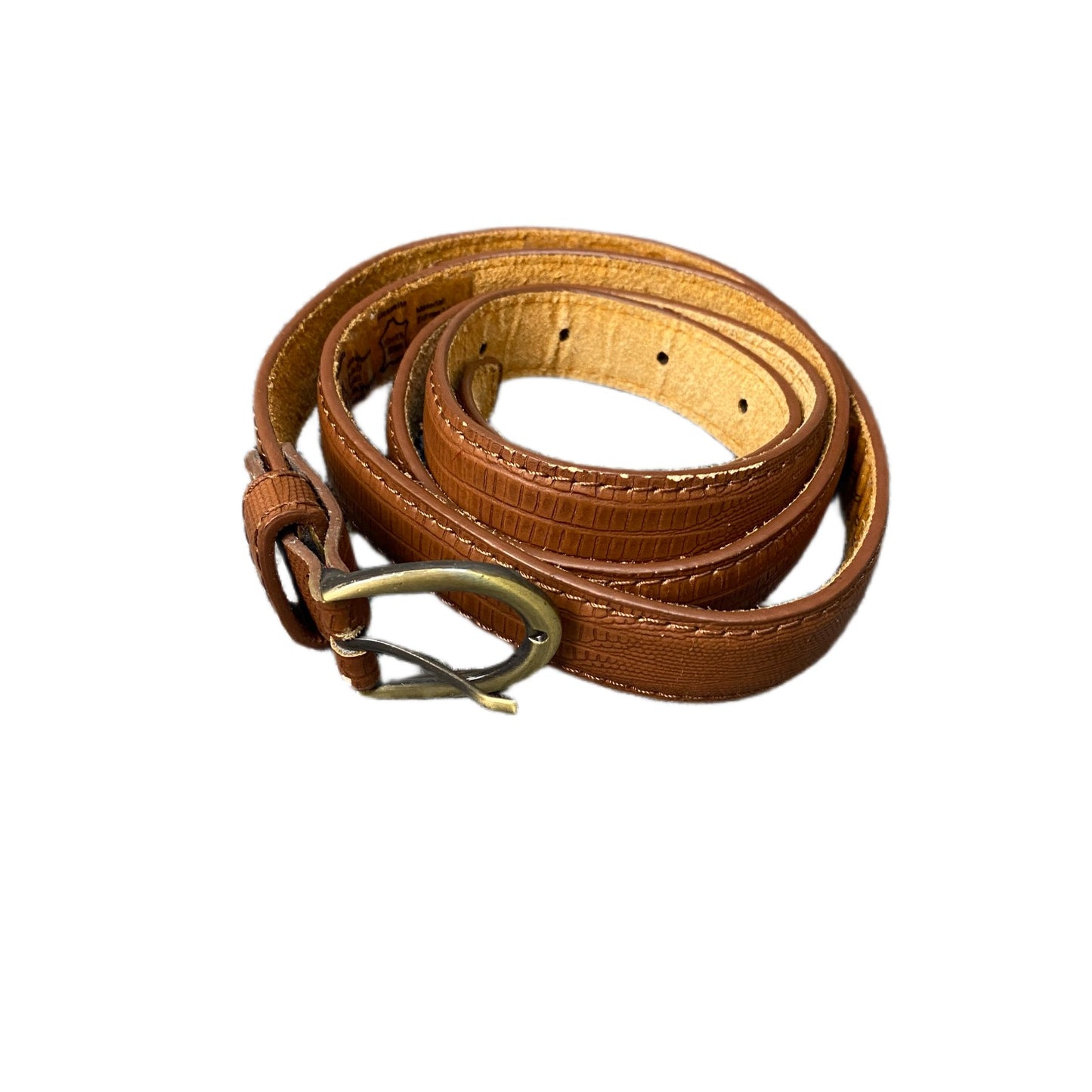 Waist Belt Mens Brown Crocodile Leather Adjustable Gold Tone Buckle 49 Inches