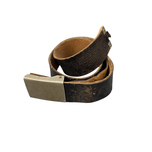 Mens Wide Trouser Belt Black German Leather Formal Comfort Flip Top Buckle 36.5"