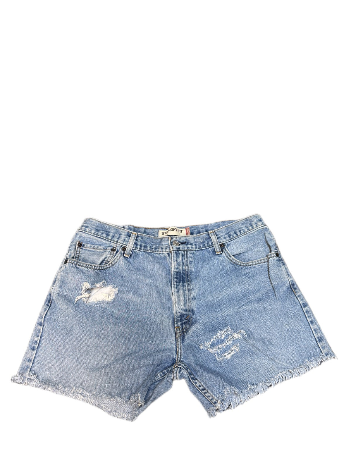 Levi's 505 Shorts Fits as Mens XL 36" Waist Blue Denim Distressed Straight Fit