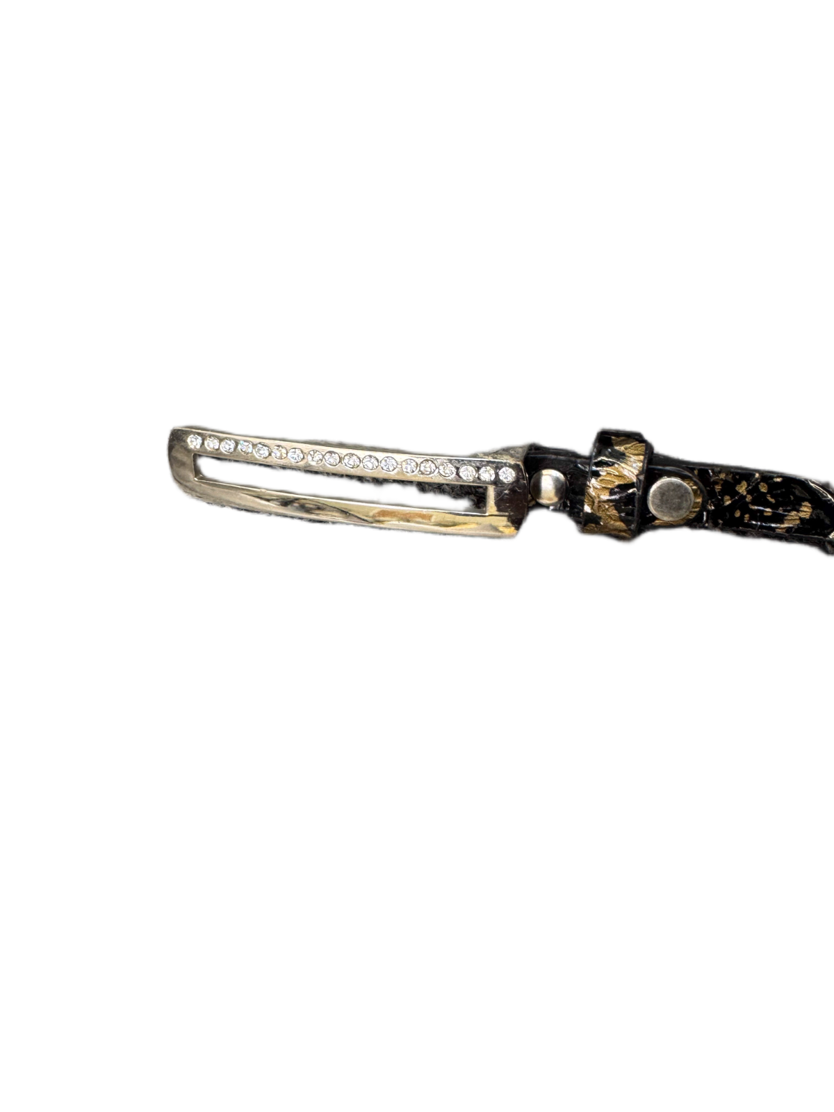Waist Belt Mens Black Leather Adjustable Rhinestone-Encrusted Buckle 40.5 inches