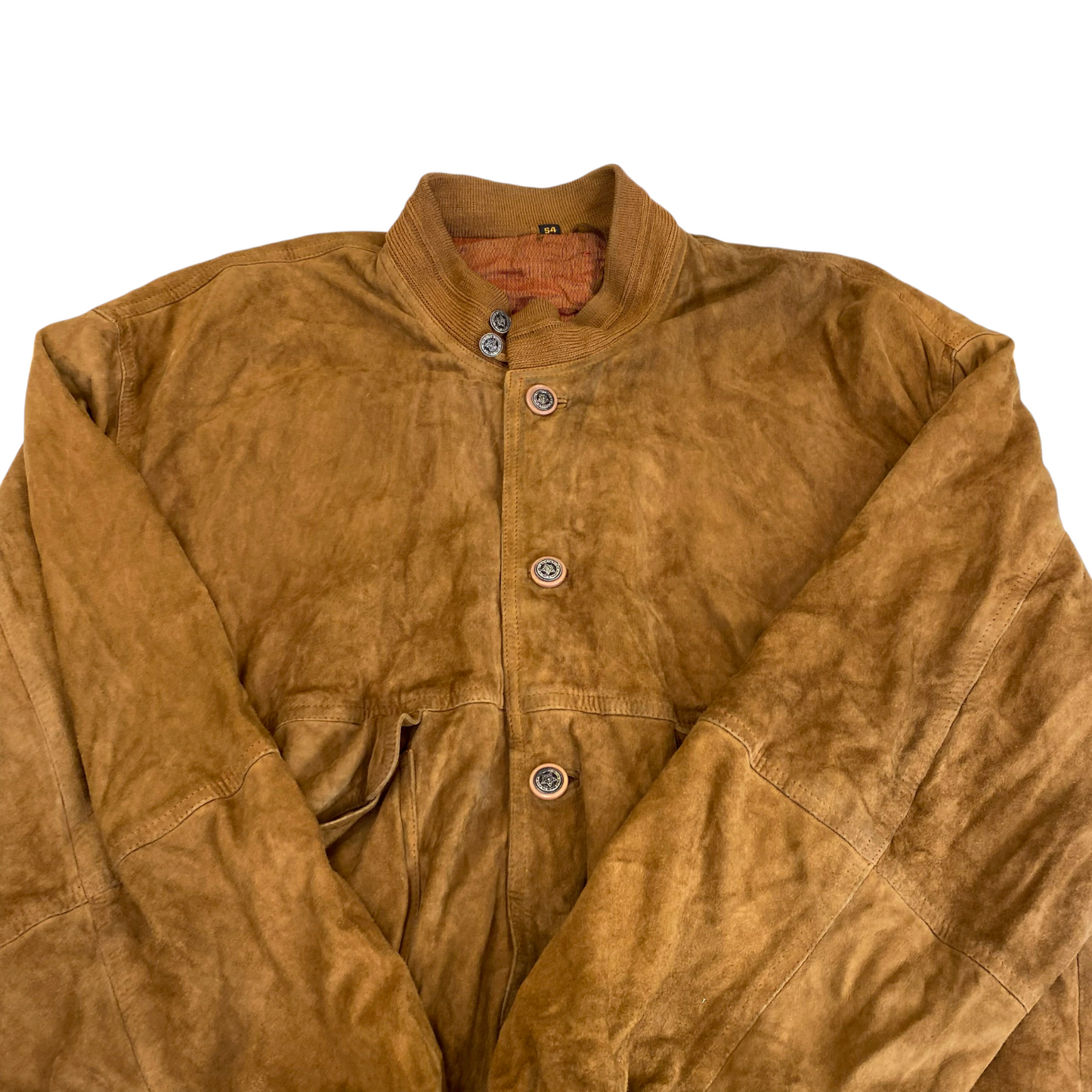 Bomber Jacket Mens L Brown Suede Leather Flap Pockets Long Sleeve Full Zipper