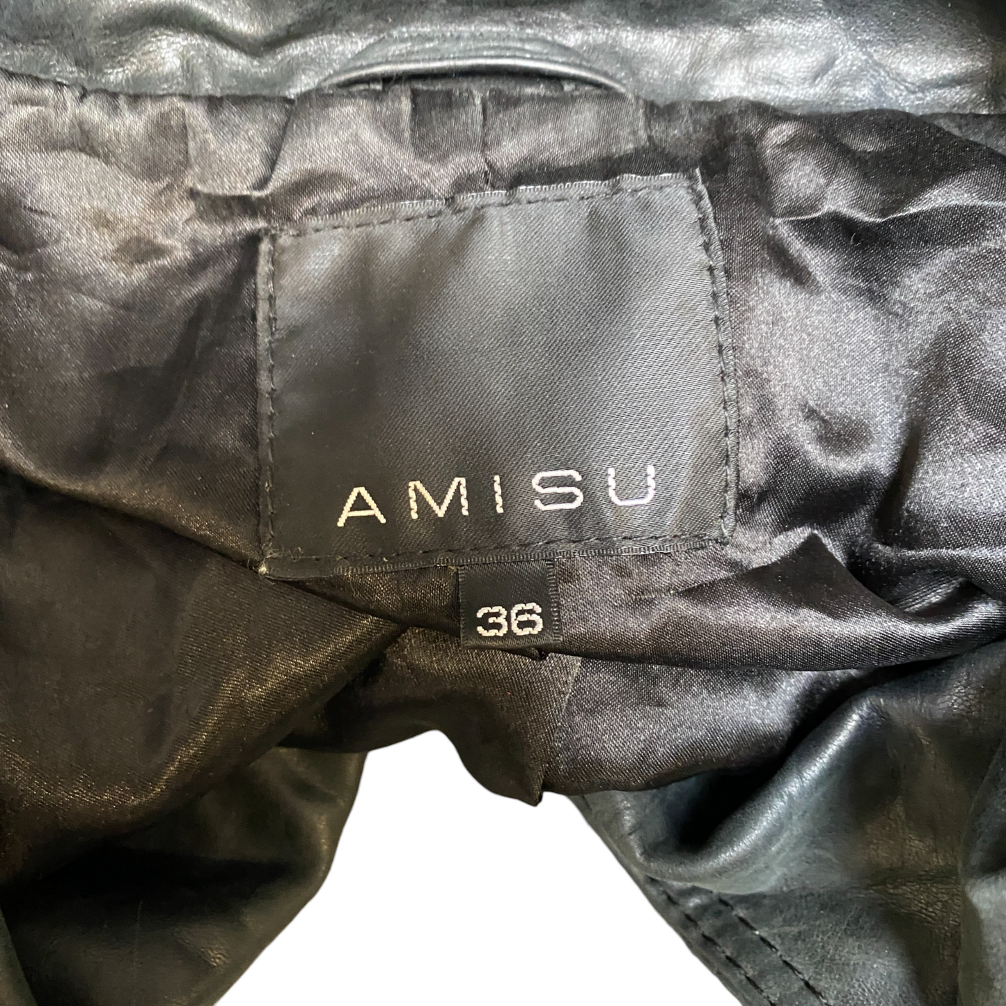 Amisu Leather Blazer Jacket Womens Small Black Lined Long Sleeve Single Breasted