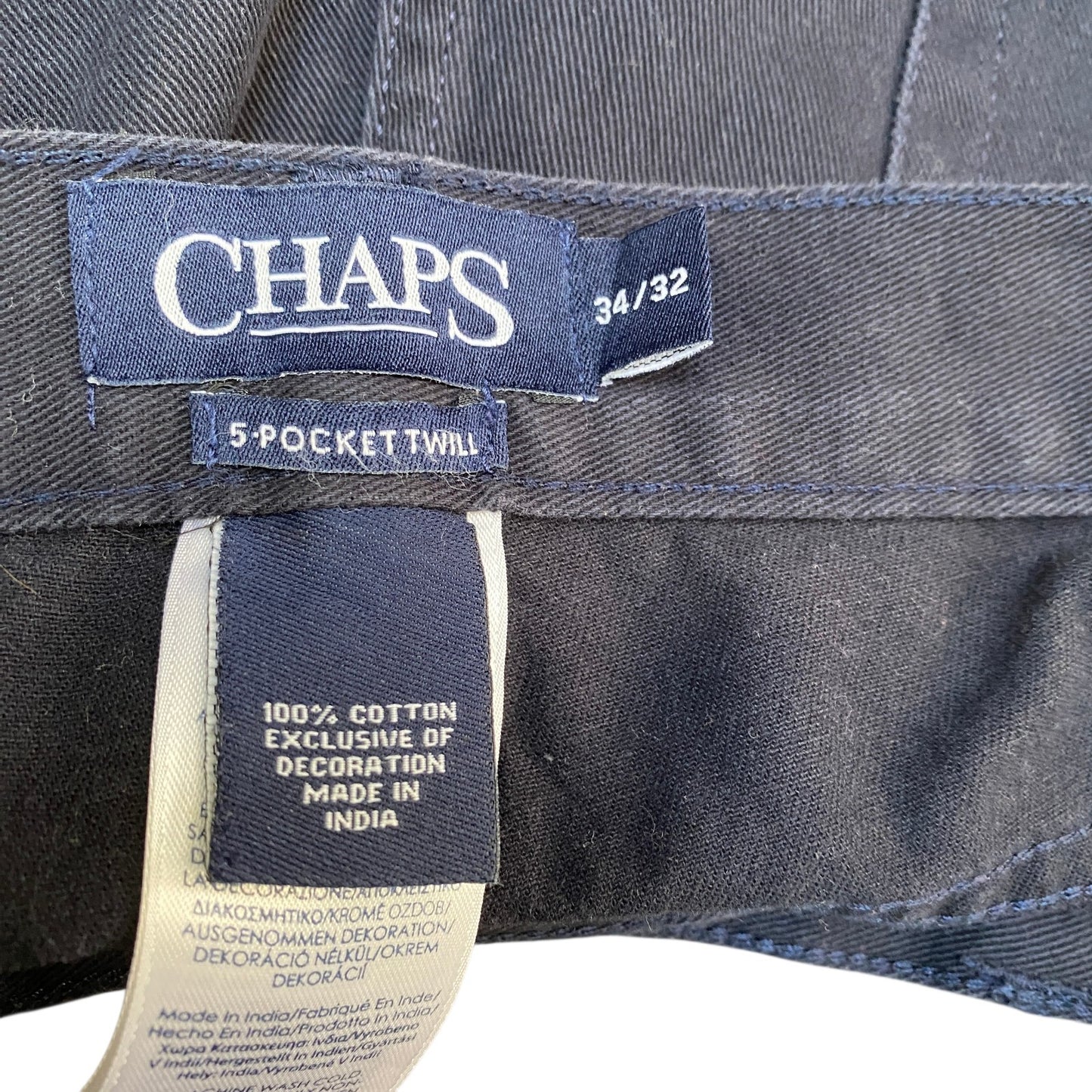 Chaps Jeans Fits as Mens 34" Waist Black Dark Wash Twill 5-Pockets Straight Leg