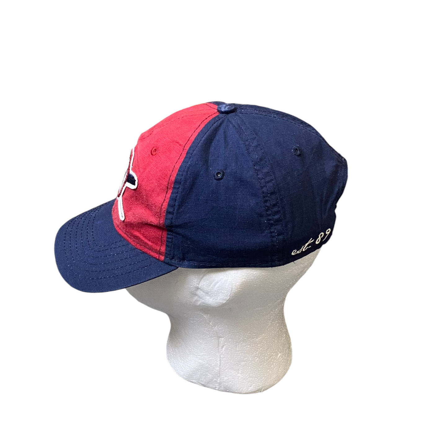 Place Baseball Cap Mens S/M Red Blue Curved Brim Embrodered Patch Snapback Cap