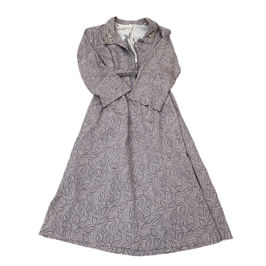 A-Line Dress Womens S Grey Leaf Print Belted Casual Long Sleeve Collared Outdoor