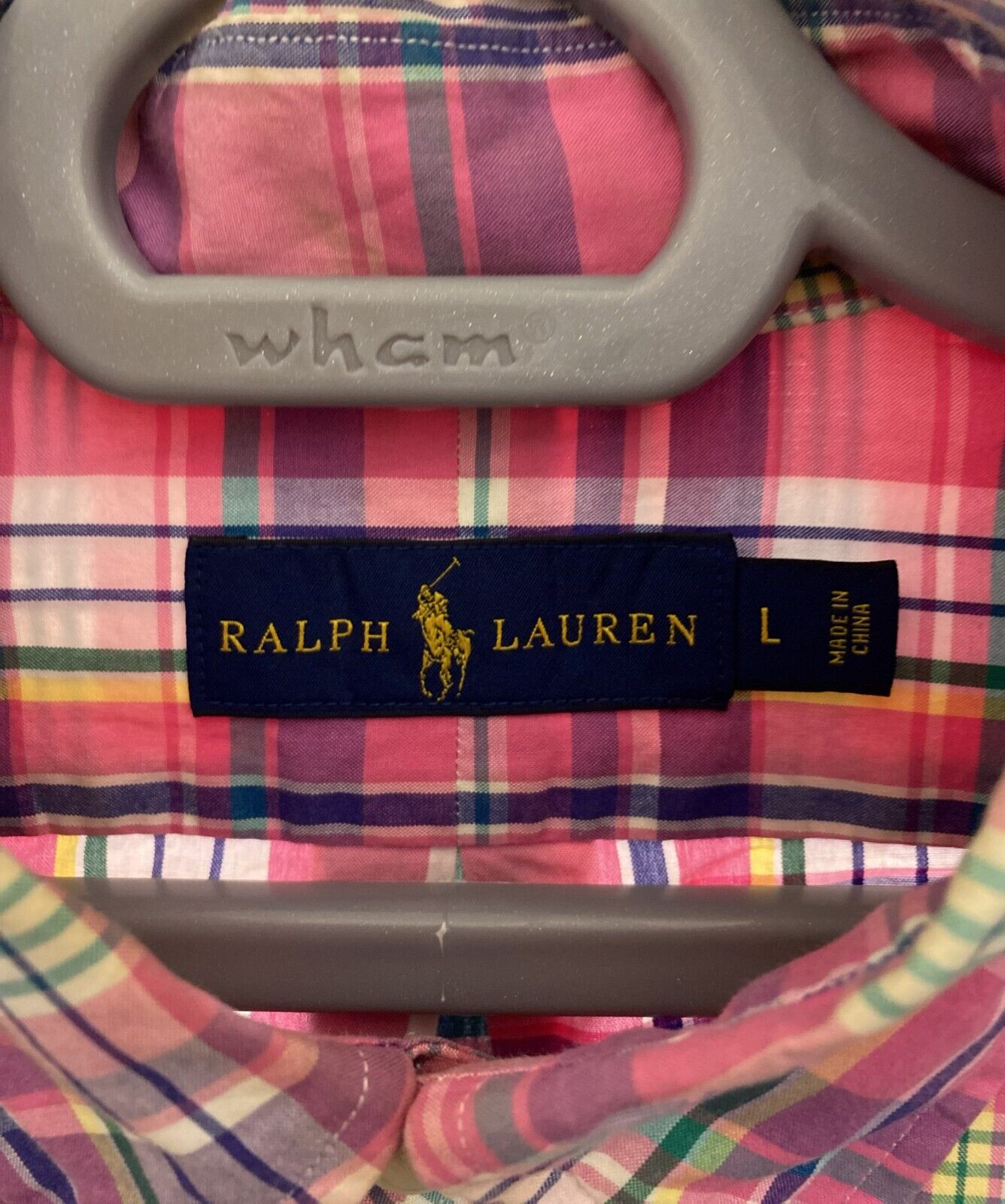 Ralph Lauren Shirt Mens Large Pink Plaid Long Sleeve Small Green Polo Pony Logo