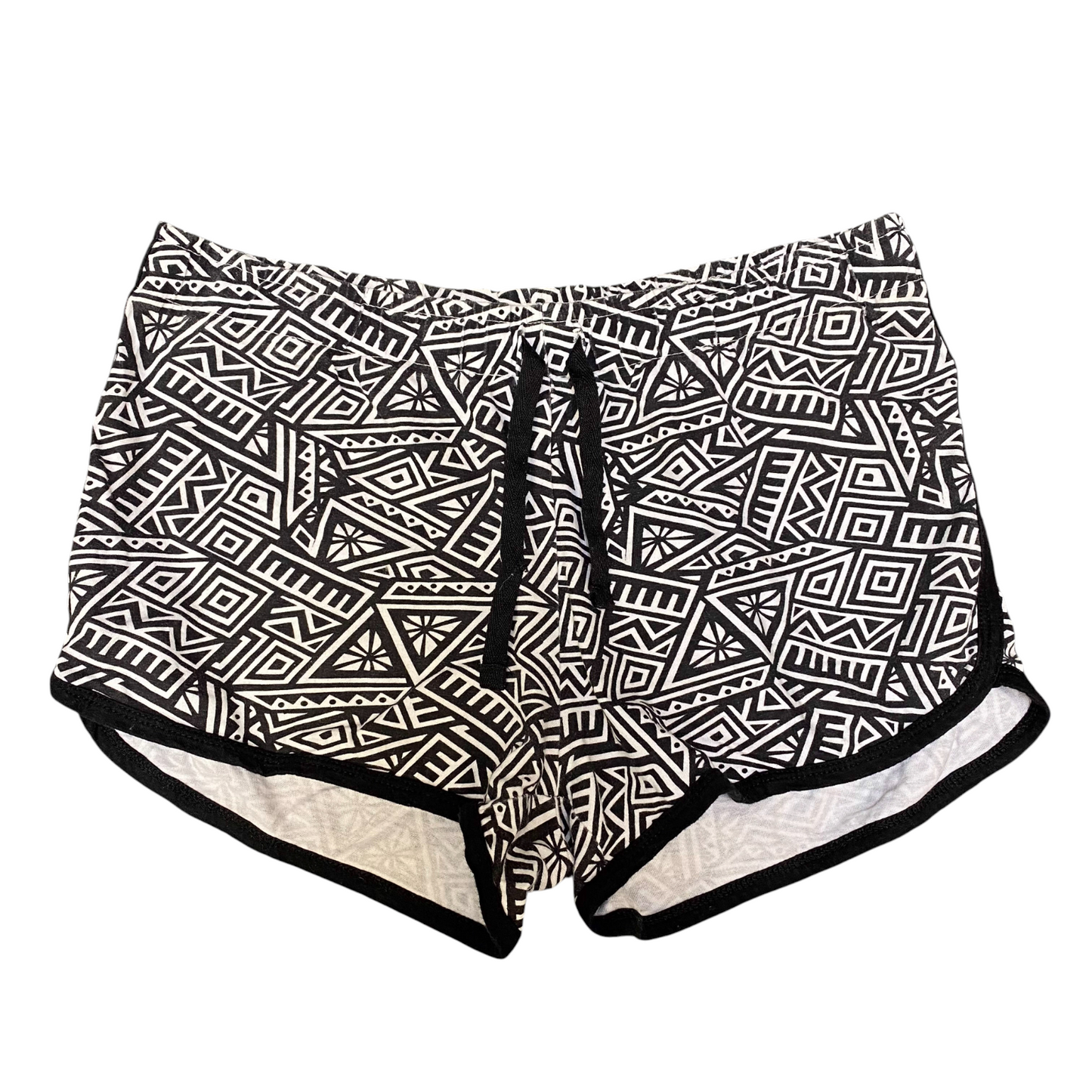 Running Sprinter Shorts Womens L Black White Geo Print Drawstring Elastic Waist